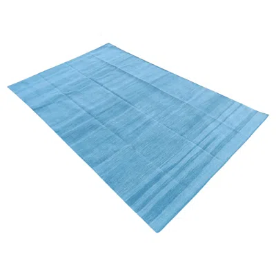 Pre-owned 1stdibs Handmade Cotton Flat Weave Area Rug, 8x10 Solid Sky Blue Rug For Alysha
