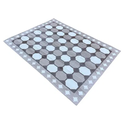 Pre-owned 1stdibs Handmade Cotton Flat Weave Rug, 10x14 Beige, Brown Swedish Tile Indian Dhurrie
