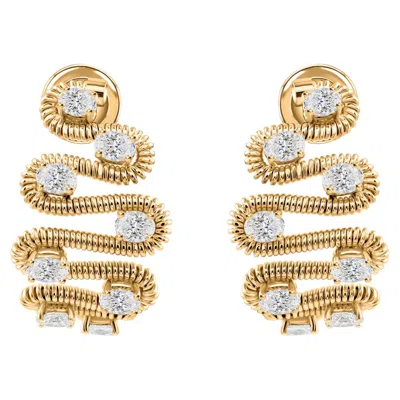Pre-owned 1stdibs Handmade Diamond Wave Stud Earrings Contemporary Fine Jewelry 18k Yellow Gold
