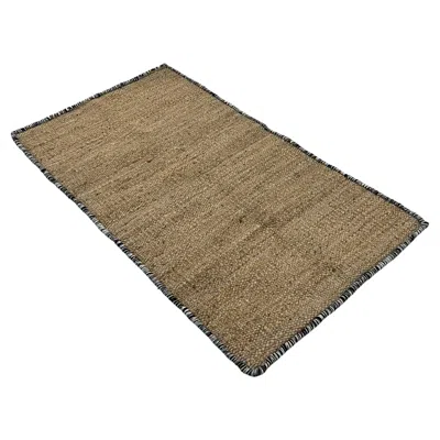 Pre-owned 1stdibs Handmade Jute Flat Weave Rug, 3x5 Natural Jute, Wool Border Woven Indian Kilim In Brown