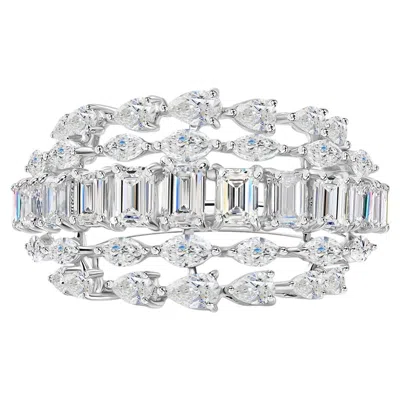 Pre-owned 1stdibs Handmade Wide Multi-row 2.76 Carats Natural Diamond Cocktail Ring 18k White Gold