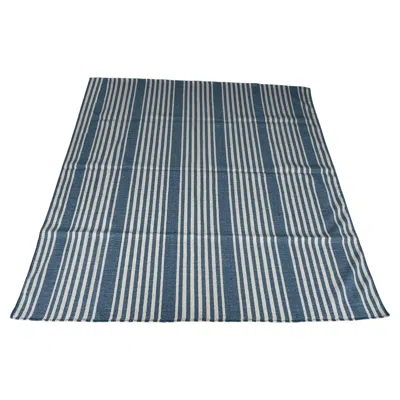 Pre-owned 1stdibs Handmade Woolen Flat Weave Rug, 8'x8' Sky Blue And White Thick Striped Wool Rug