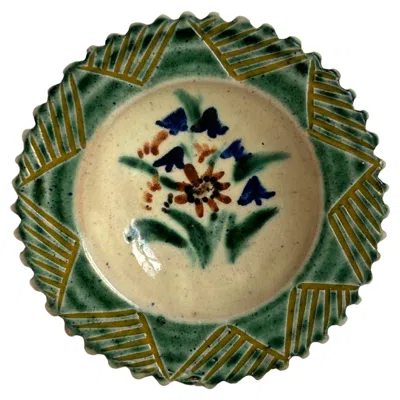 Pre-owned 1stdibs Hand-painted Ceramic Vide-poche Dish, Floral Design, 1940s Scandinavia In Black