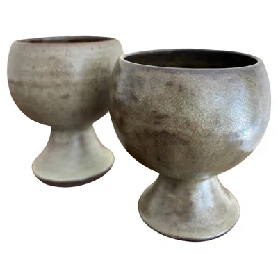 Pre-owned 1stdibs Hand-thrown Dark Glazed Ceramic Vases By Cilia Bork Lassen, 1981 In Transparent