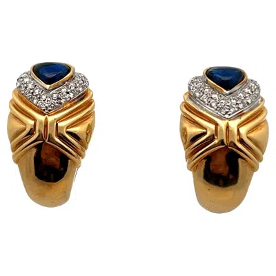 Pre-owned 1stdibs Heart Shape Cabochon Sapphire & Diamond Earrings In Blue