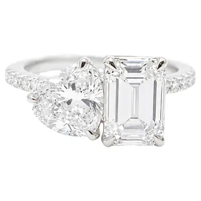 Pre-owned 1stdibs Heart Shape Toi Et Moi Engagement Ring 925 Sterling Silver Moissanite Ring Band. In Multi