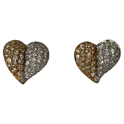 Pre-owned 1stdibs Heart-shaped Diamond Stud Earrings In 18k White & Yellow Gold, 1.32ct