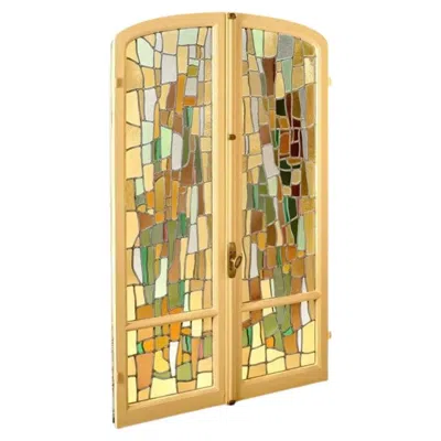 Pre-owned 1stdibs Henry Lhotellier (1908-1993) 2 Abstract Stained Glass Windows With Their Frame In Sand
