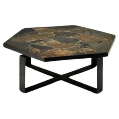 Pre-owned 1stdibs Hexagonal Coffee Table With Stone Top, Europe Mid-20th Century In Black