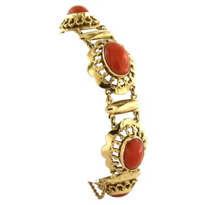 Pre-owned 1stdibs High Victorian Bracelet With Coral 14k Gold 21.9 Grams In Red