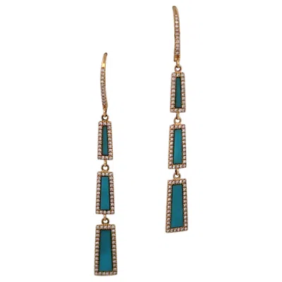 Pre-owned 1stdibs Hippolyta 14k Yellow Gold Leverback Earrings – .78 Ct Turquoise