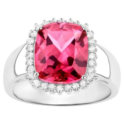 Pre-owned 1stdibs Hot Pink Topaz Ring White Topaz Halo 4.4 Carats