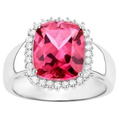 Pre-owned 1stdibs Hot Pink Topaz Ring White Topaz Halo 4.4 Carats