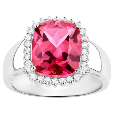 Pre-owned 1stdibs Hot Pink Topaz Ring White Topaz Halo 4.4 Carats