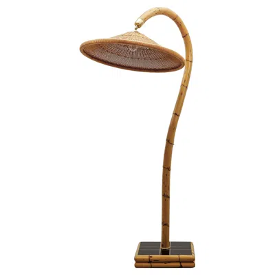 Pre-owned 1stdibs Huge Mid-century Modern Bamboo, Brass & Rattan Arc Floor Lamp, Italy 1950s In Brown