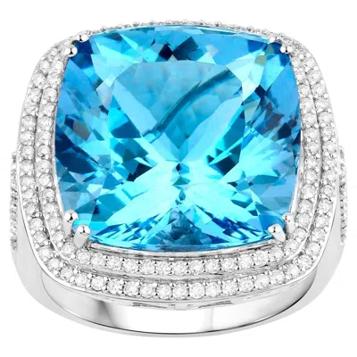 Pre-owned 1stdibs Important Aquamarine Cocktail Ring Double Diamond Halo 13.5 Carats In Multi
