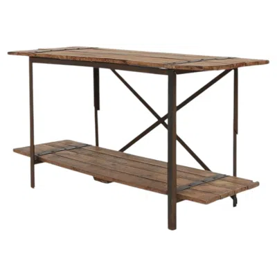 Pre-owned 1stdibs Industrial Side Table With Metal Frame And Wooden Top And Removable Platform, Be In Brown