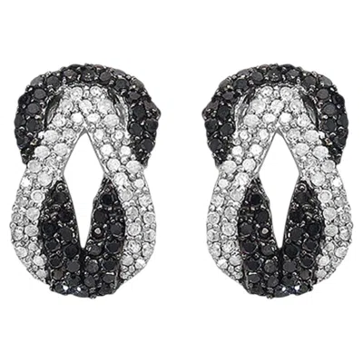 Pre-owned 1stdibs Infinity Knot Stud Earrings Black And White Diamonds Sterling Silver