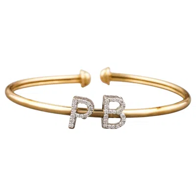 Pre-owned 1stdibs Initials Natural Diamond Open Cuff Bracelet In 14k Solid Gold (certified) In Multi