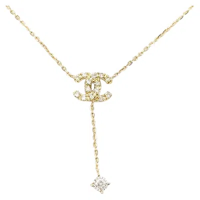 Pre-owned 1stdibs Interlocking C Diamond Drop Necklace In 14k Yellow Gold