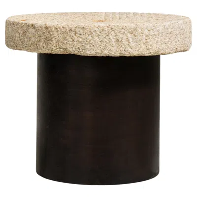 Pre-owned 1stdibs Iron Side Table With Stone Top In Black