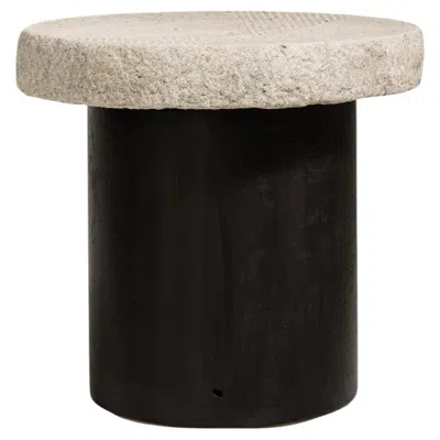 Pre-owned 1stdibs Iron Side Table With Stone Top In Black