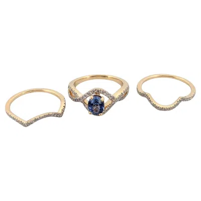 Pre-owned 1stdibs Isla 14k Yellow Gold Wedding Set With 0.70ct Tanzanite & 0.70ctw Diamonds