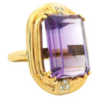 Pre-owned 1stdibs Italian 14k Gold Emerald-cut Amethyst Diamond Cocktail Ring In Purple