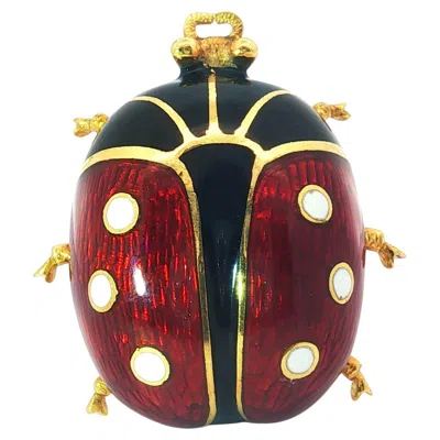 Pre-owned 1stdibs Italian 18k Gold Red And Black Enamel Ladybug Brooch, Alessandria Workshop 15.5g