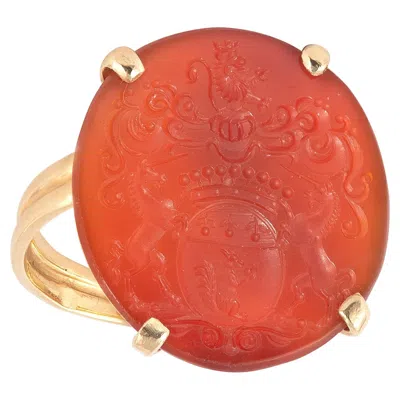 Pre-owned 1stdibs Italian 18kt Yellow Gold And Carnelian Signet Ring