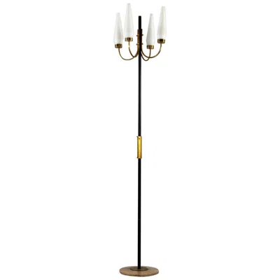 Pre-owned 1stdibs Italian Floor Lamp With Opaline Glass Shades And Brass Fittings, 1950s In Sand