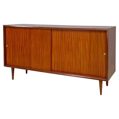 Pre-owned 1stdibs Italian Mid-century Modern Two Doors Wooden Sideboard With Brass Handles, 1960s In Brown