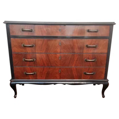 Pre-owned 1stdibs Italian Mid-century Modern Wood And Brass Commode Dresser Chest Of 4 Drawers In Brown