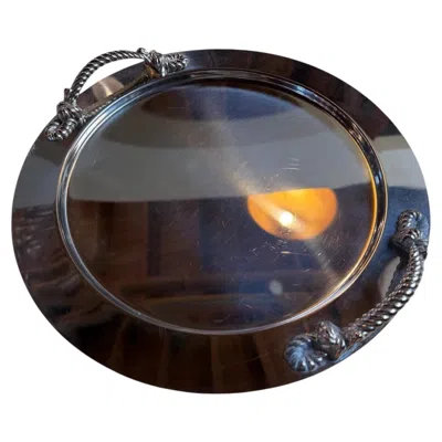 Pre-owned 1stdibs Italian Mid-century Silver-plated Oval Serving Tray With Rope Handles, 1970s