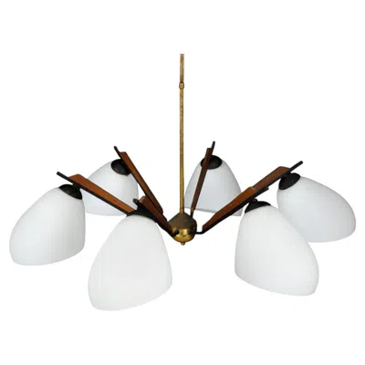 Pre-owned 1stdibs Italian Mid-century Six Arms Chandelier In The Manner Of Stilnovo. Italy 1950s. In Brown
