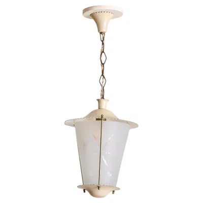 Pre-owned 1stdibs Italian Tapered Ivory Lacquer + Starburst Glass Lantern Pendant, 1950s In White