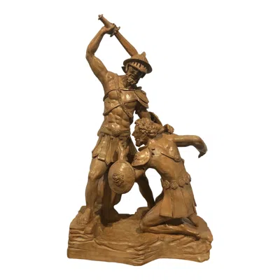 Pre-owned 1stdibs Italian Terracotta Warrior Statue, Signed Artist Sculpture, Circa 1940 Mid-cent In Brown