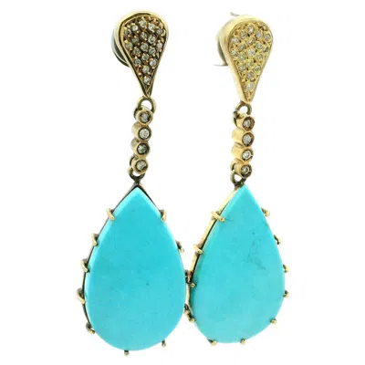 Pre-owned 1stdibs Italian Turquoise Diamond Drop Earrings In 18k Gold In Multi