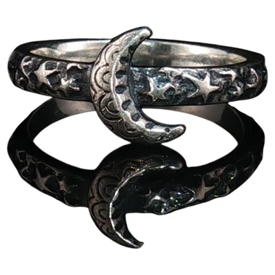 Pre-owned 1stdibs James Avery Starry Night Crescent Moon Ring Sterling Silver Size 5.25 Estate In Multi