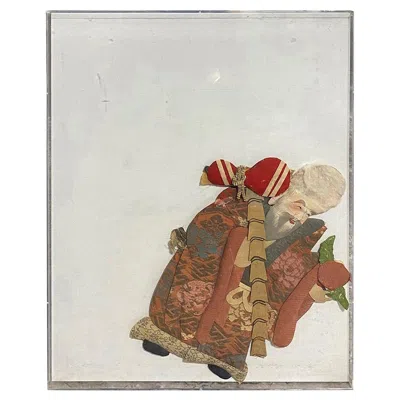 Pre-owned 1stdibs Japanese Asian Oshie Pressed Textile Old Monk Framed Shadow Puppet Doll In Brown