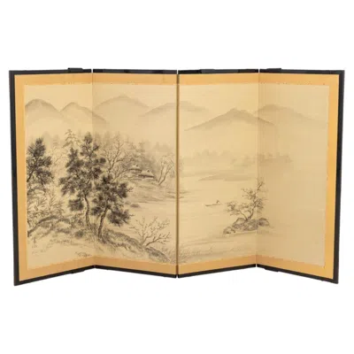 Pre-owned 1stdibs Japanese Four-panel Byobu Screen In Brown