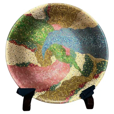 Pre-owned 1stdibs Japanese Platinum Gold Blue Pink Porcelain Charger By Contemporary Master Artist