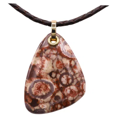 Pre-owned 1stdibs Jasper Natural Stone Necklace 14 Karat Yellow Gold & Leather Cord