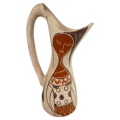 Pre-owned 1stdibs Julio Fajardo Colombian Modernist Ceramic Pitcher Vase, Figural Studio Pottery In Sand