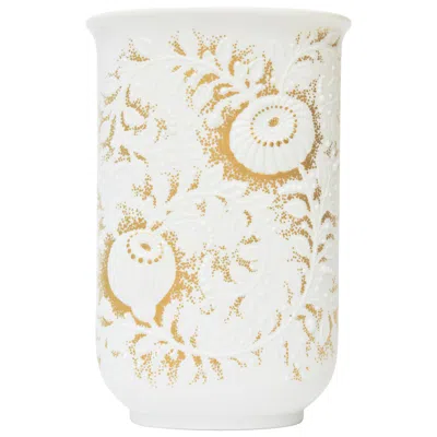 Pre-owned 1stdibs Kaiser Vintage Porcelain Vase, White And Gold Textural Applied Flowers , 1960's
