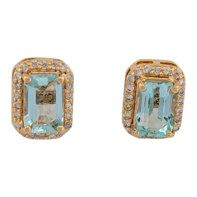 Pre-owned 1stdibs Koa 14k Yellow Gold Post Earrings With 1.10 Ct Natural Emerald-cut Aquamarines
