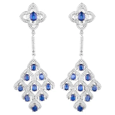 Pre-owned 1stdibs Kyanite Chandelier Earrings With White Topaz 5.6 Carats Rhodium Plated Silver