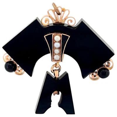 Pre-owned 1stdibs Kylie Victorian Mourning Pin With Seed Pearls & Black Onyx 14k Gold Pin