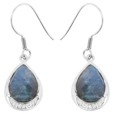 Pre-owned 1stdibs Labradorite Earrings With White Topaz 9.10 Carats Sterling Silver