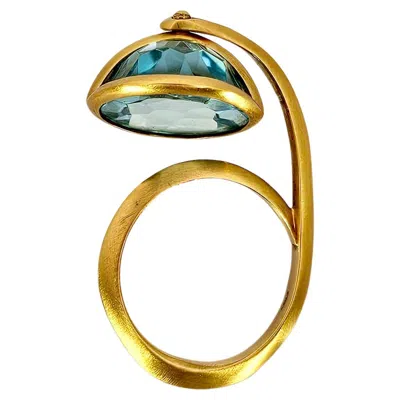 Pre-owned 1stdibs Lantern Ring In Yellow Gold And Blue Topaz